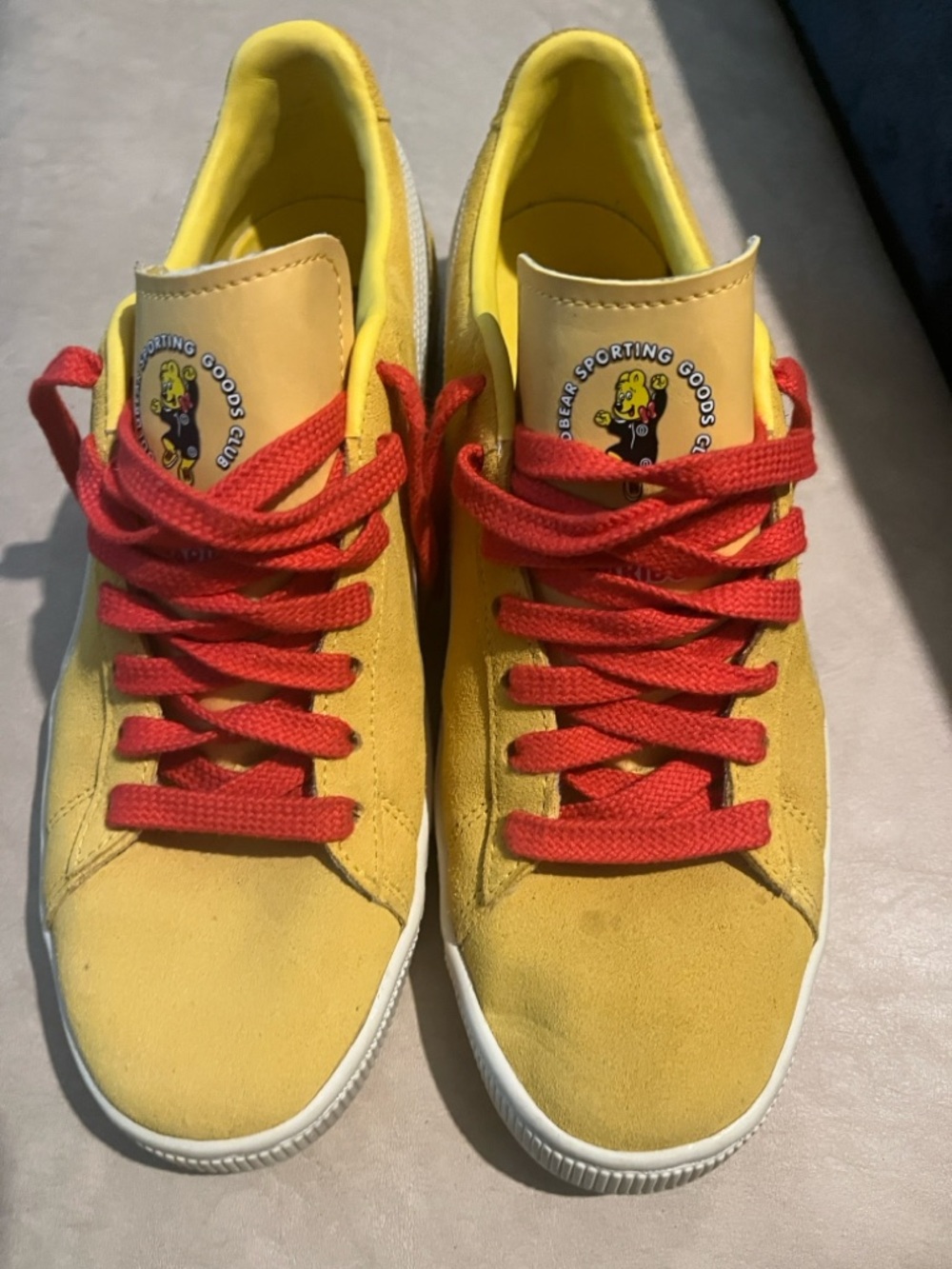 Men Yellow Suede Sneakers with Red Laces